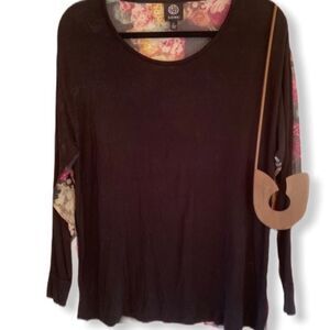 Bobeau Sheer Floral Top Black‎ Front